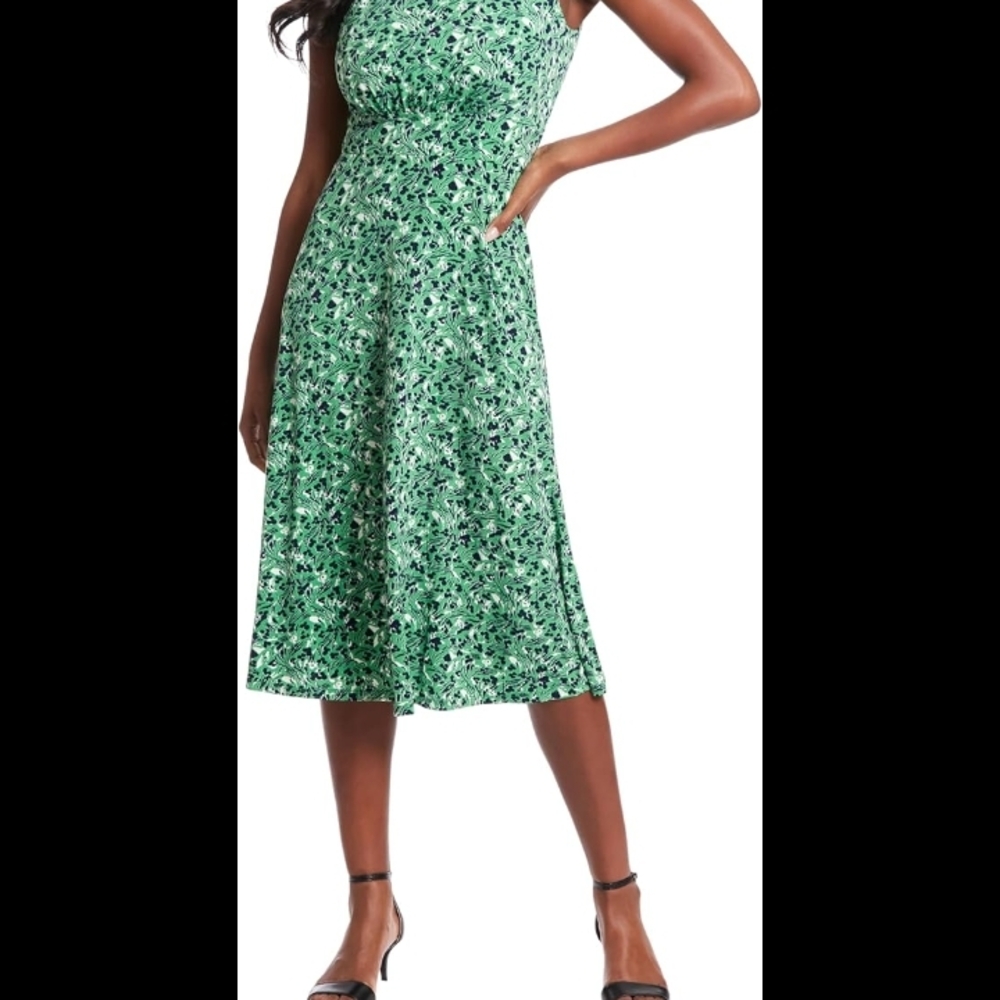 "London TIMES" Brenna, Inset Waist, Midi Dress, Color Green